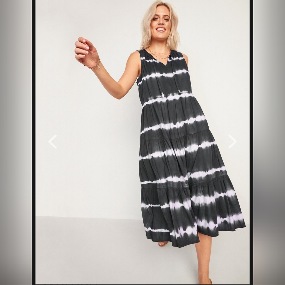 Old Navy XL Tiered Tie-Neck Midi Swing Dress